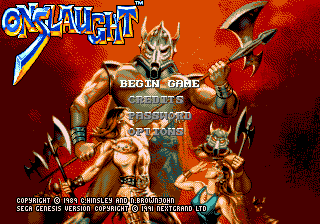 Onslaught title screen for Sega Genesis